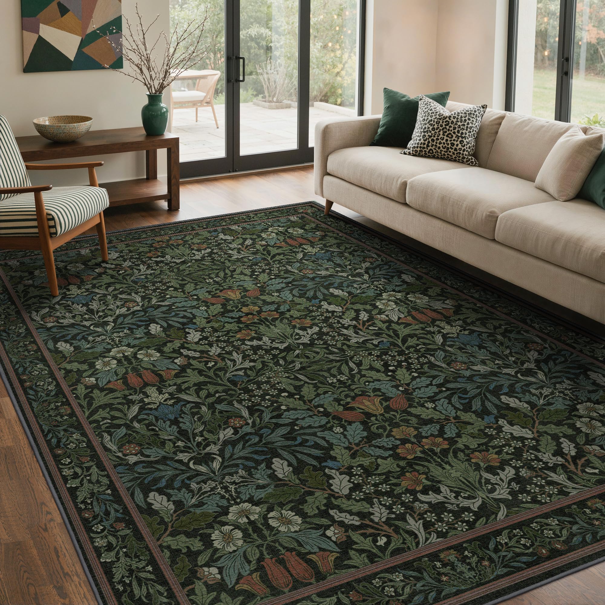 BEIMO Washable Rug 120x170cm, Area Rugs Non Slip for Living Room Dark Green — image 1