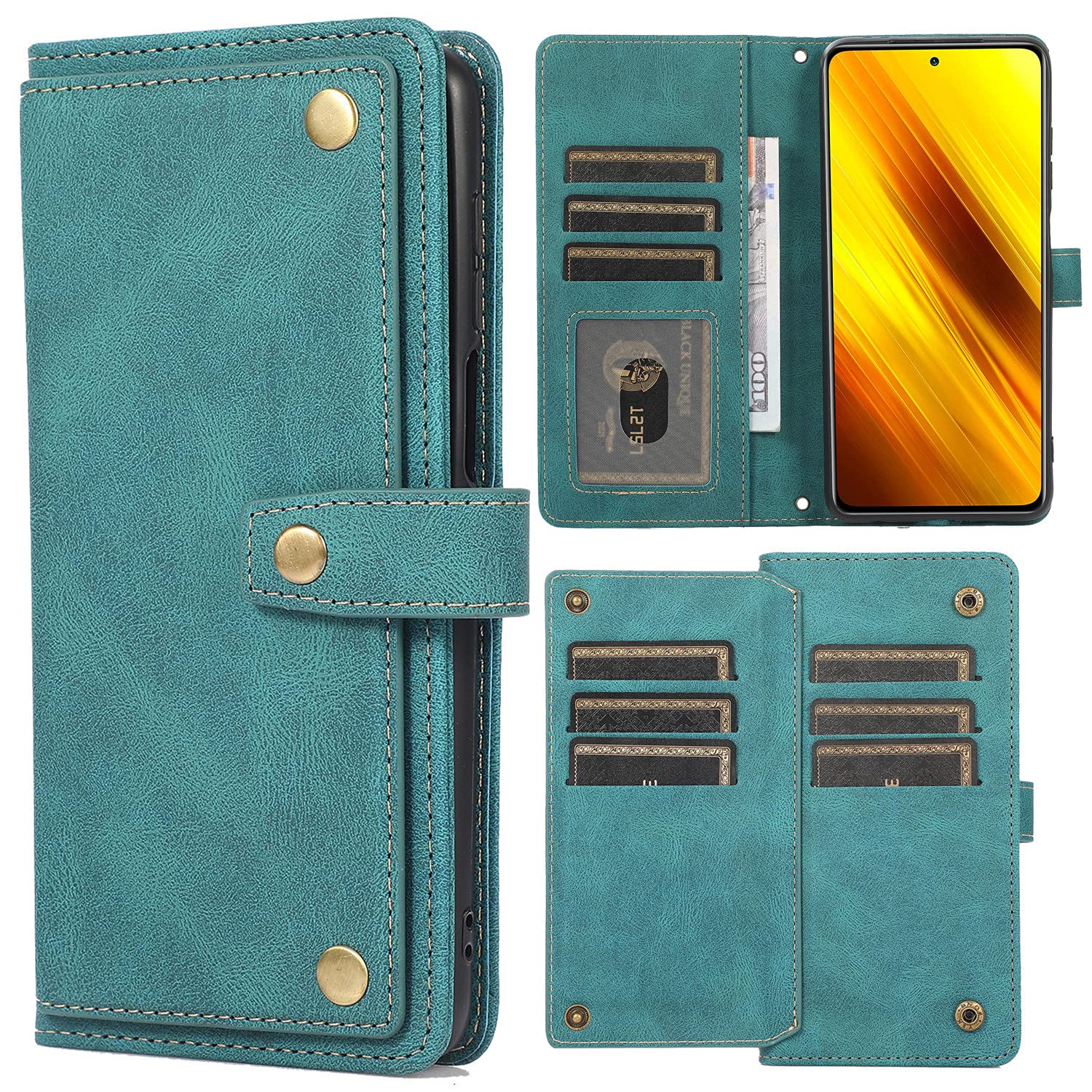 Custodia A Portafoglio Blllue Per Huawei P20 Pro, Similpelle Blu Con 9 Slot E Tracolla - 2