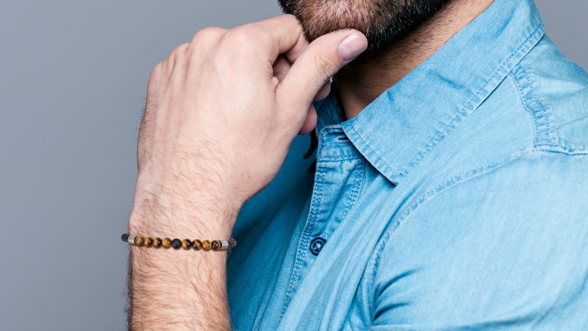 Pulsera de Cuero Genuine con Piedras para Hombre miniatura 7