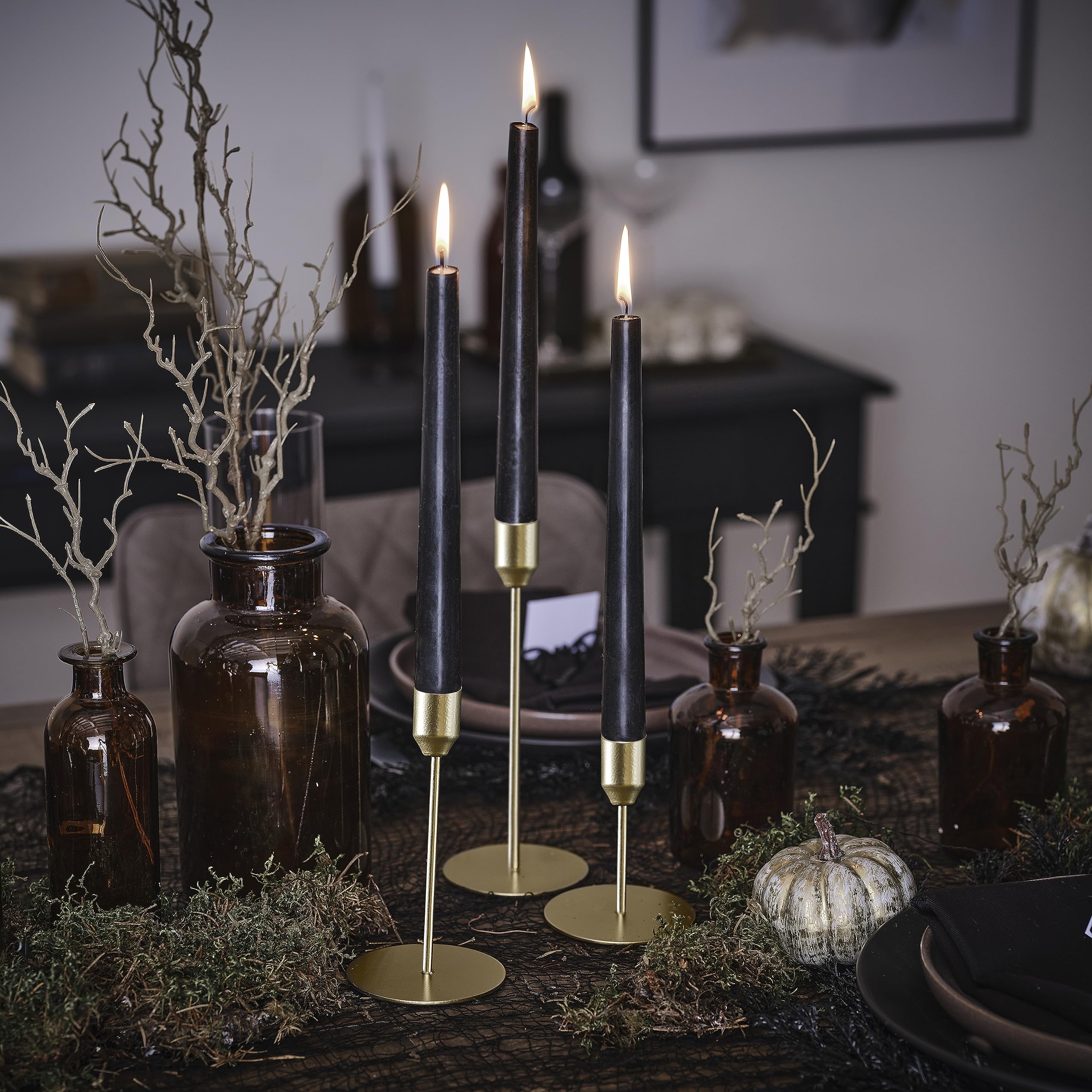 Ginger Ray Halloween Gold Metal Dinner Candle Stick Holders Tabletop Decorations 3 Pack