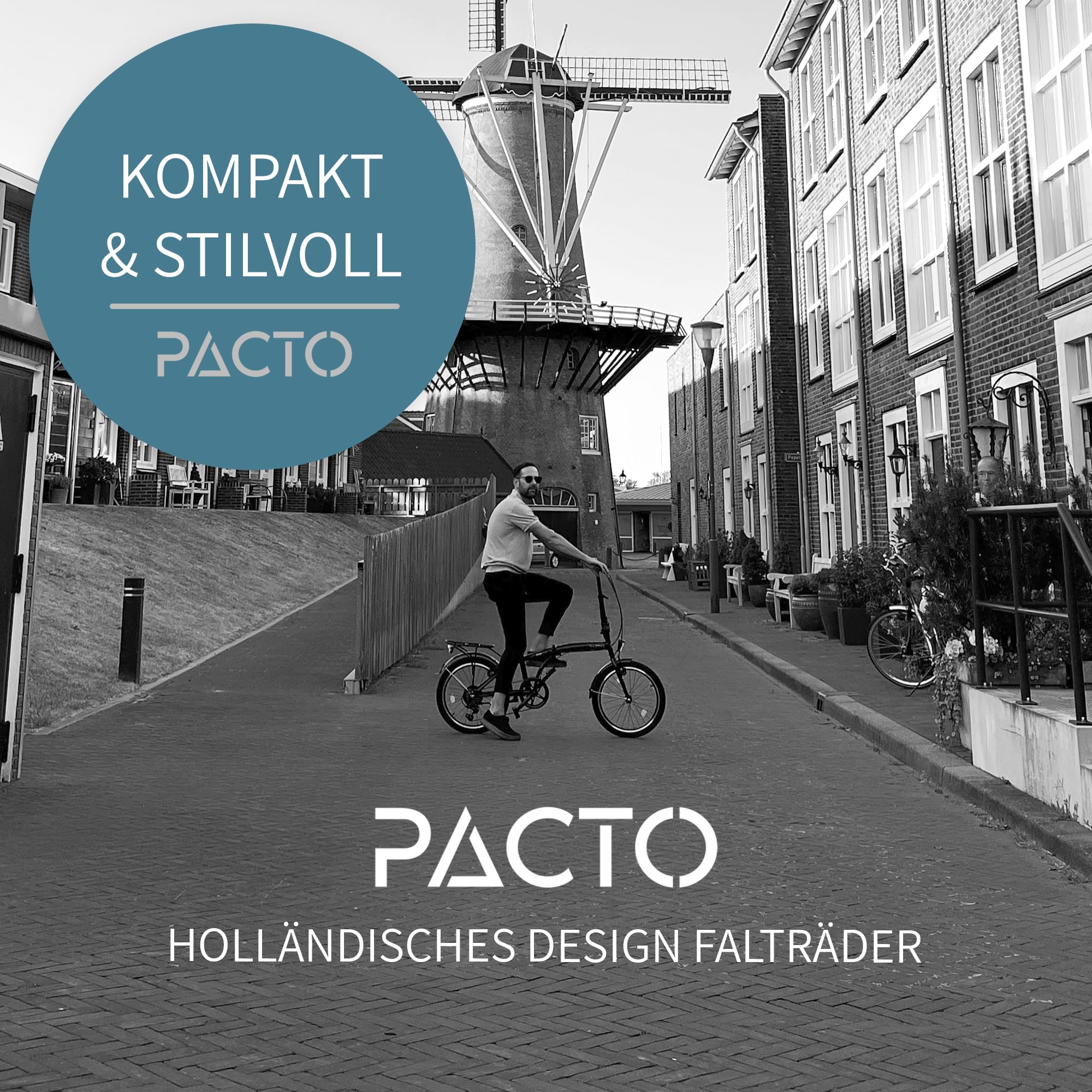 PACTO Seven Klapprad 20 Zoll mit Schnelles Faltsystem (10 Sek), Aluminiumrahmen, Leichtgewicht (14KG), Shimano 3 Gänge, 2 Handbremsen und LED-Licht