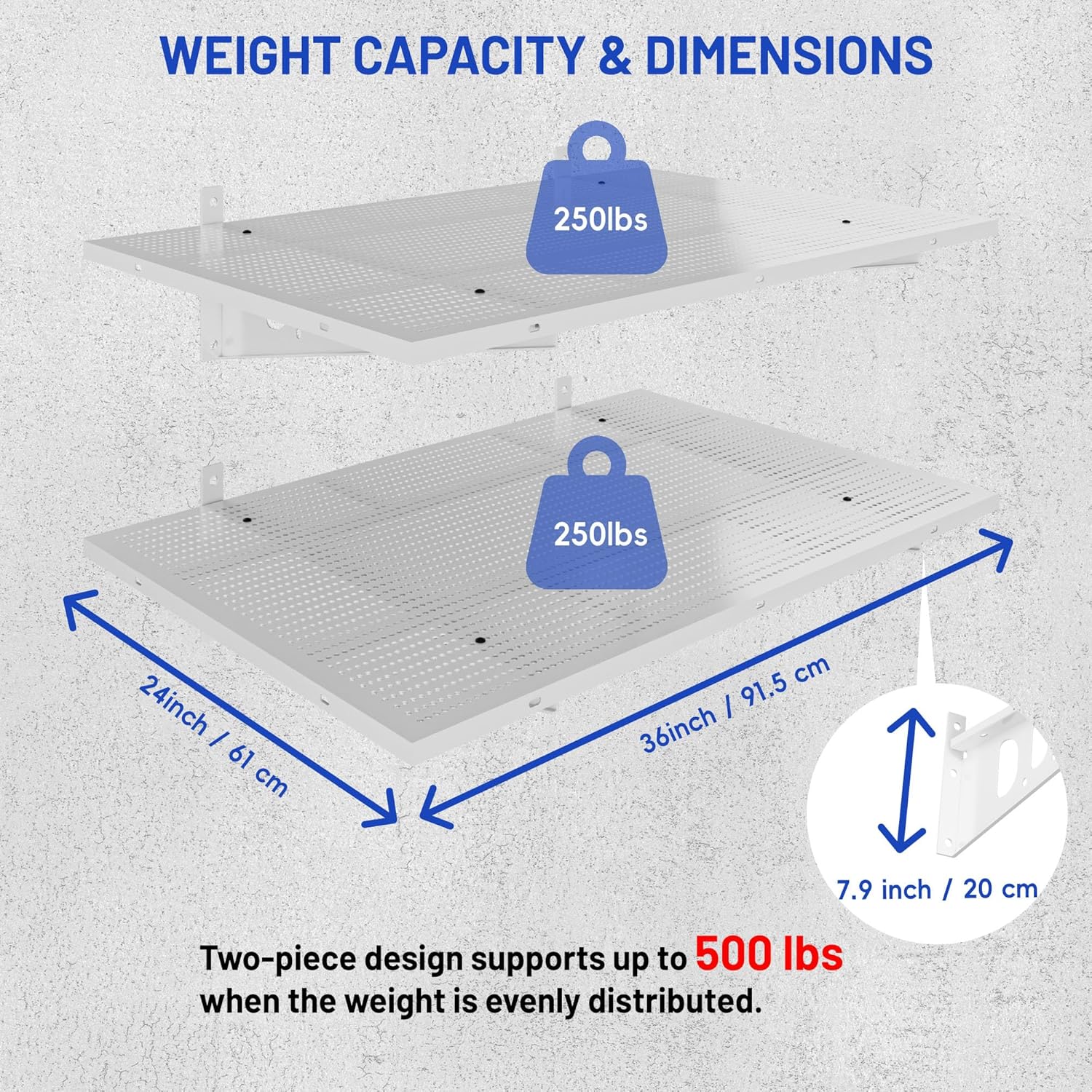 ZONEGRACE 4-Pack 2x3ft Wall Mounted Garage Shelves, 1000 Lbs Deep Garage Wall Shelving Heavy Duty, Large Floating Shelves For Wall With Storage, Complete Install Kit & Hooks, White