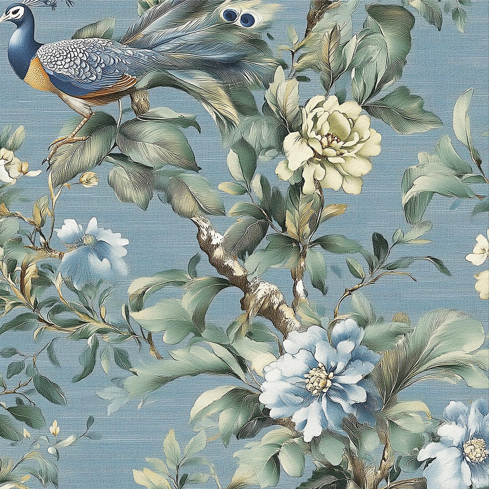 Blue Floral Wallpaper, 44 x 300 cm Birds and Flowers Wallpaper Blue Self Adhesive Wall paper Peacock Peel and Stick Wall paper Self Adhesive Furniture Wrap for Living Room,Bathroom,Drawer,Cabinets — image 1