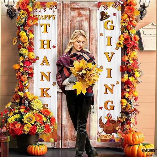 Miniatura 9 de KatchOn, Cartel de Feliz Acción de Gracias, paquete de 2, pancarta de puerta de Acción de Gracias, pancarta de porche de Acción de Gracias, telón de