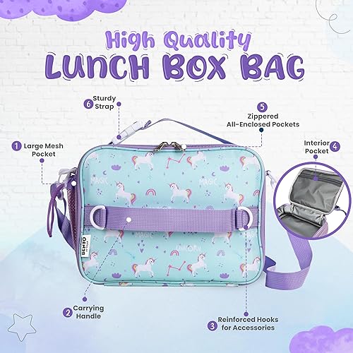 Miniatura 4 de YOLAY Lonchera con doble aislamiento para niños y niñas, duradera, espaciosa, con bolsillo con cremallera, correas ajustables y asas, bolsa Bento