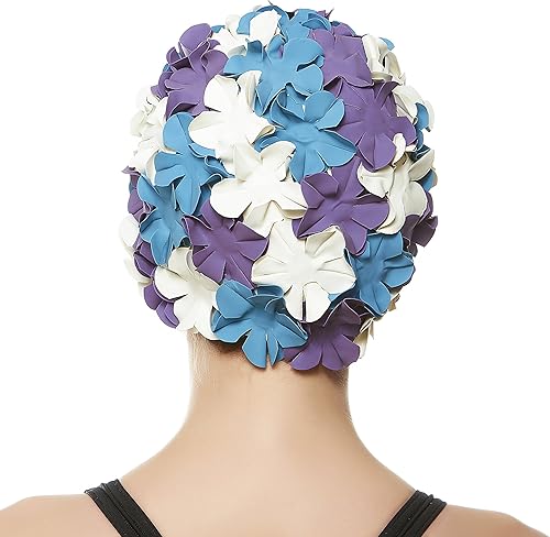 Miniatura 3 de BEEMO Floral Petal señoras de baño gorro de natación mujeres retro Swim Hat pelo largocorto