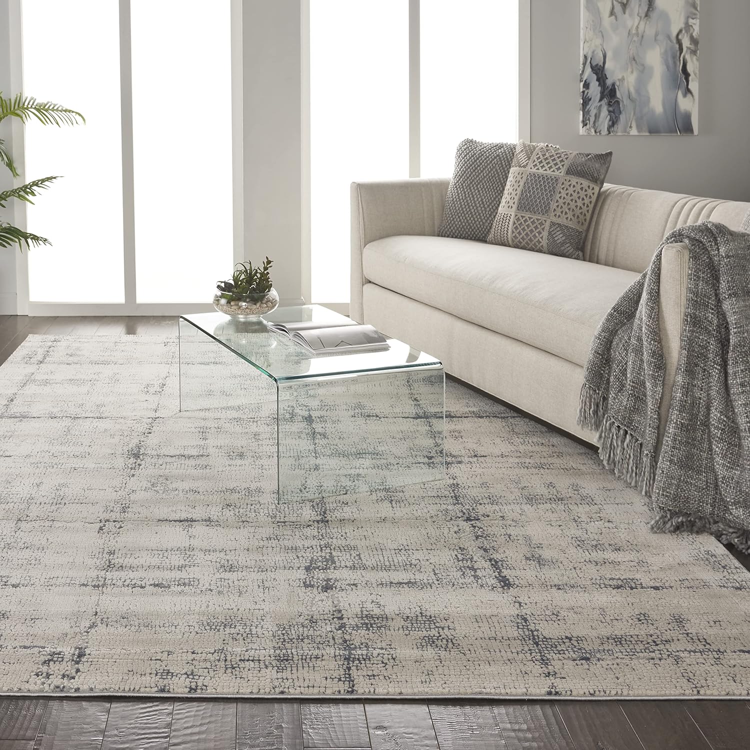 Nourison Home Rustic Textures Rustic Ivory/Blue 7'10" x 10'6" Area Rug, Easy Cleaning, Non Shedding, Bed Room, Living Room, Dining Room, Kitchen (8x11)