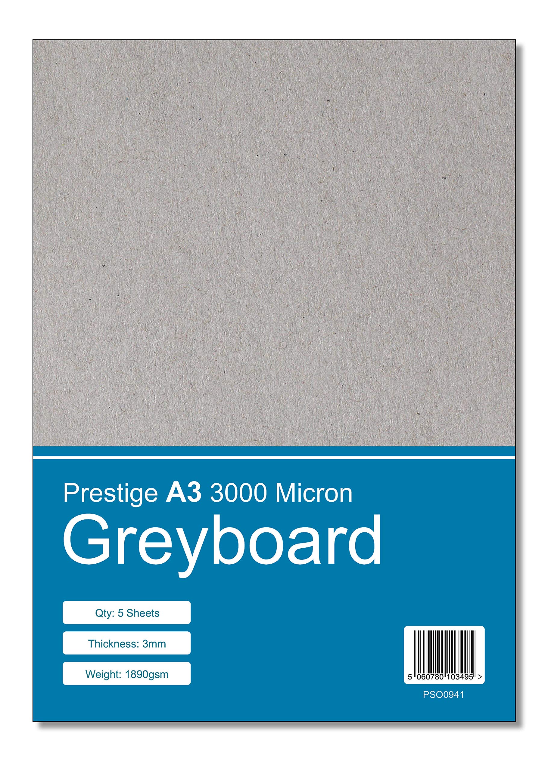 Prestige A3 Greyboard 3000mic - 3mm Thick Craft Grey Board Mounting Backing Modelling Board (A3 Size - 3000 Micron - 5 Sheets)