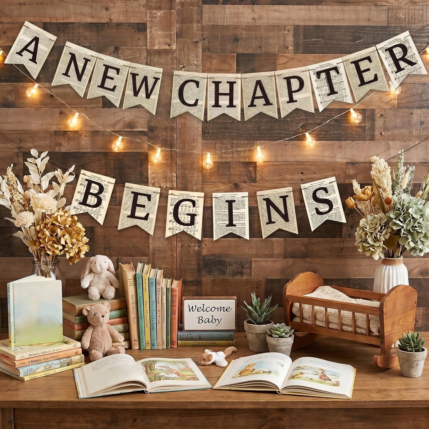Gueevin Book Themed Party Decorations New Chapter Begins Baby Shower Banner