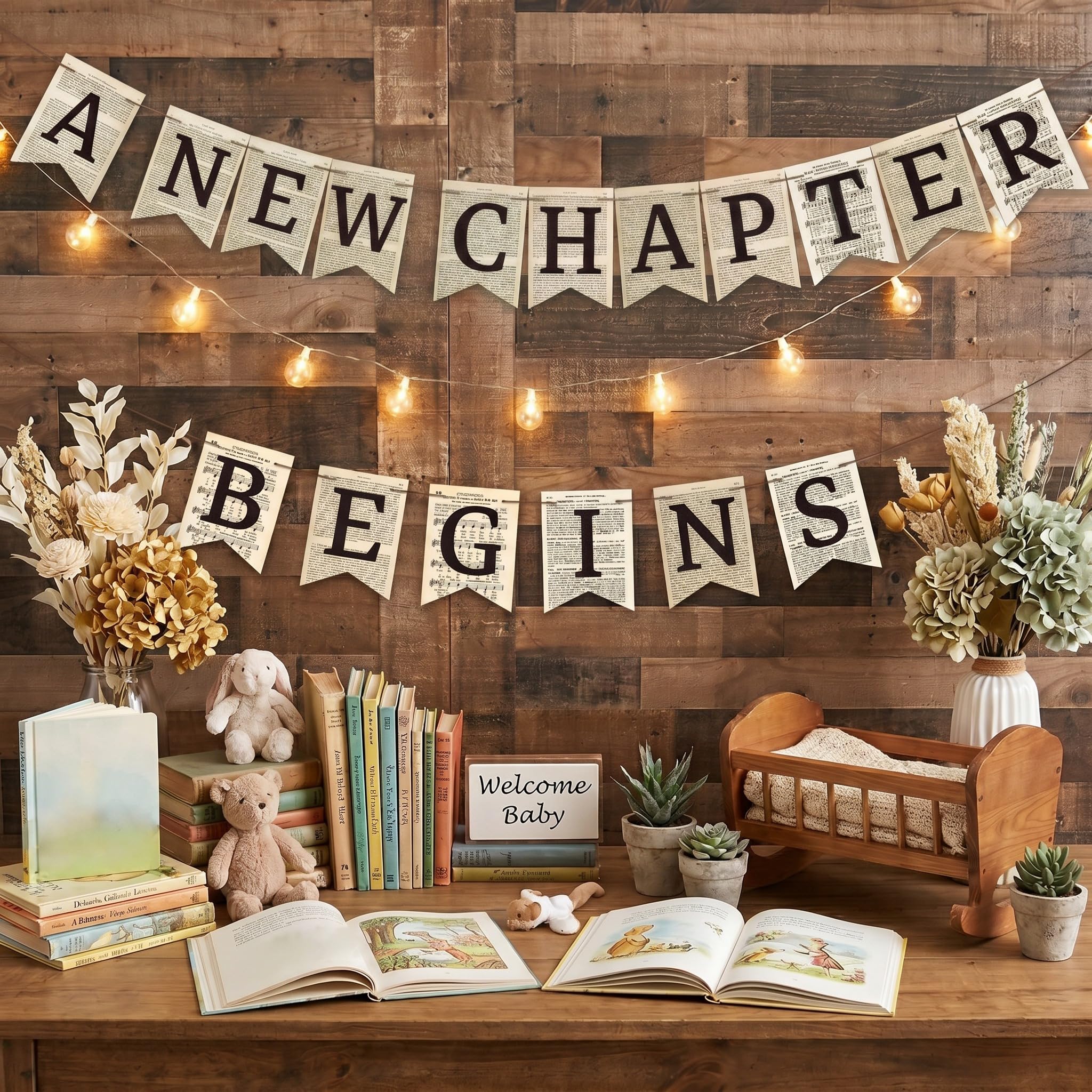 Gueevin Libro A Tema Decorazione Del Partito Banner un Nuovo Capitolo Inizia Baby Shower Pagina del Libro Ghirlanda Nuovo Capitolo Banner di Nozze per Bridal Shower Comple
