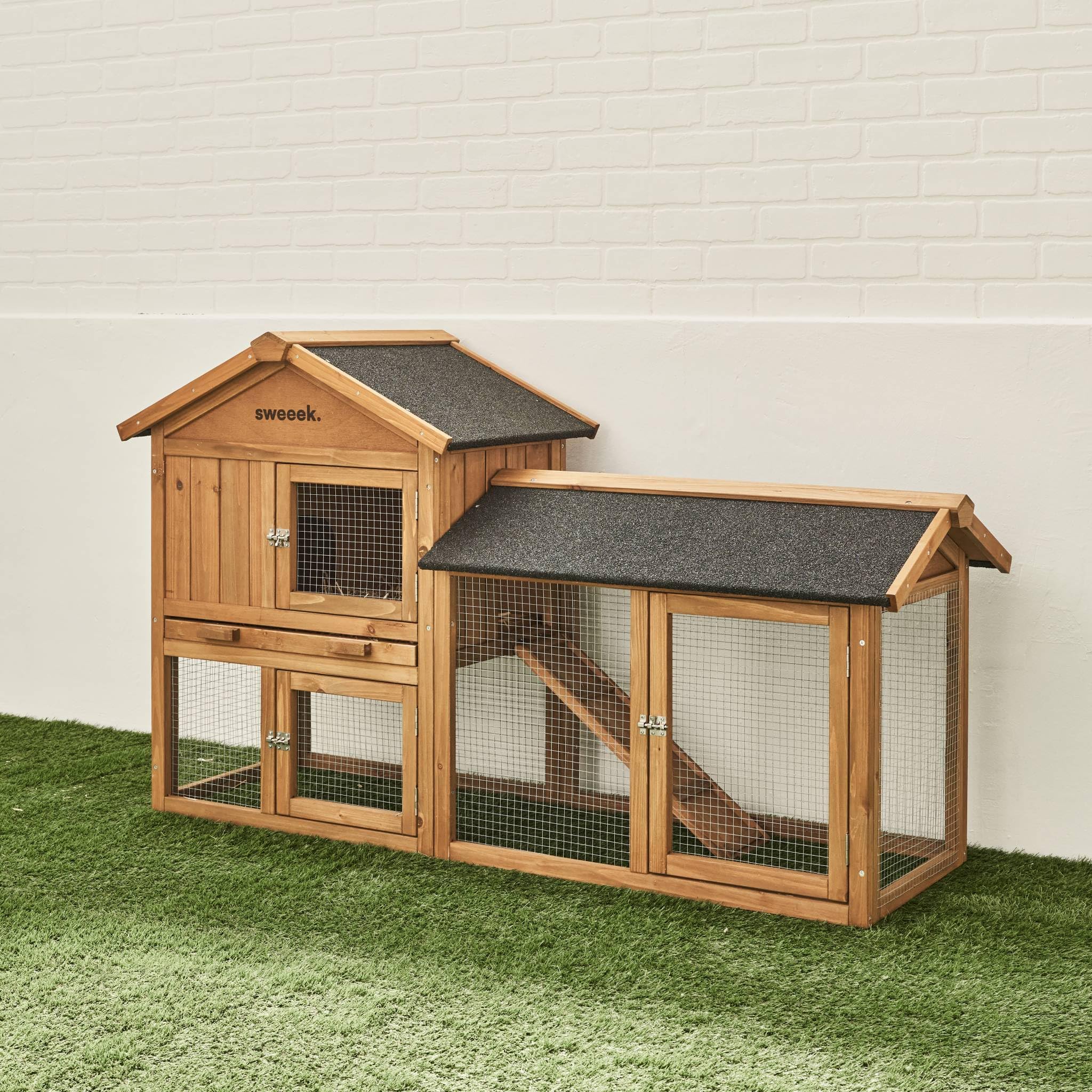 Alice's Garden - Clapier en Bois Hotot pour Lapin et Autres rongeurs. 4 Lapins. Cage à Lapin avec enclos. Espace intérieur et extérieur
