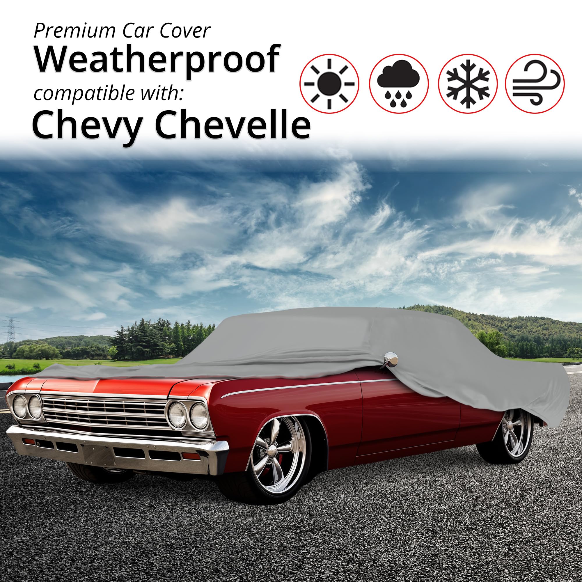 Car Covers Weatherproof Max Car Cover Warranty Compatible with Chevrolet 1964-1967 Chevelle Malibu Outdoor Cover Theft Cable Lock — view 2