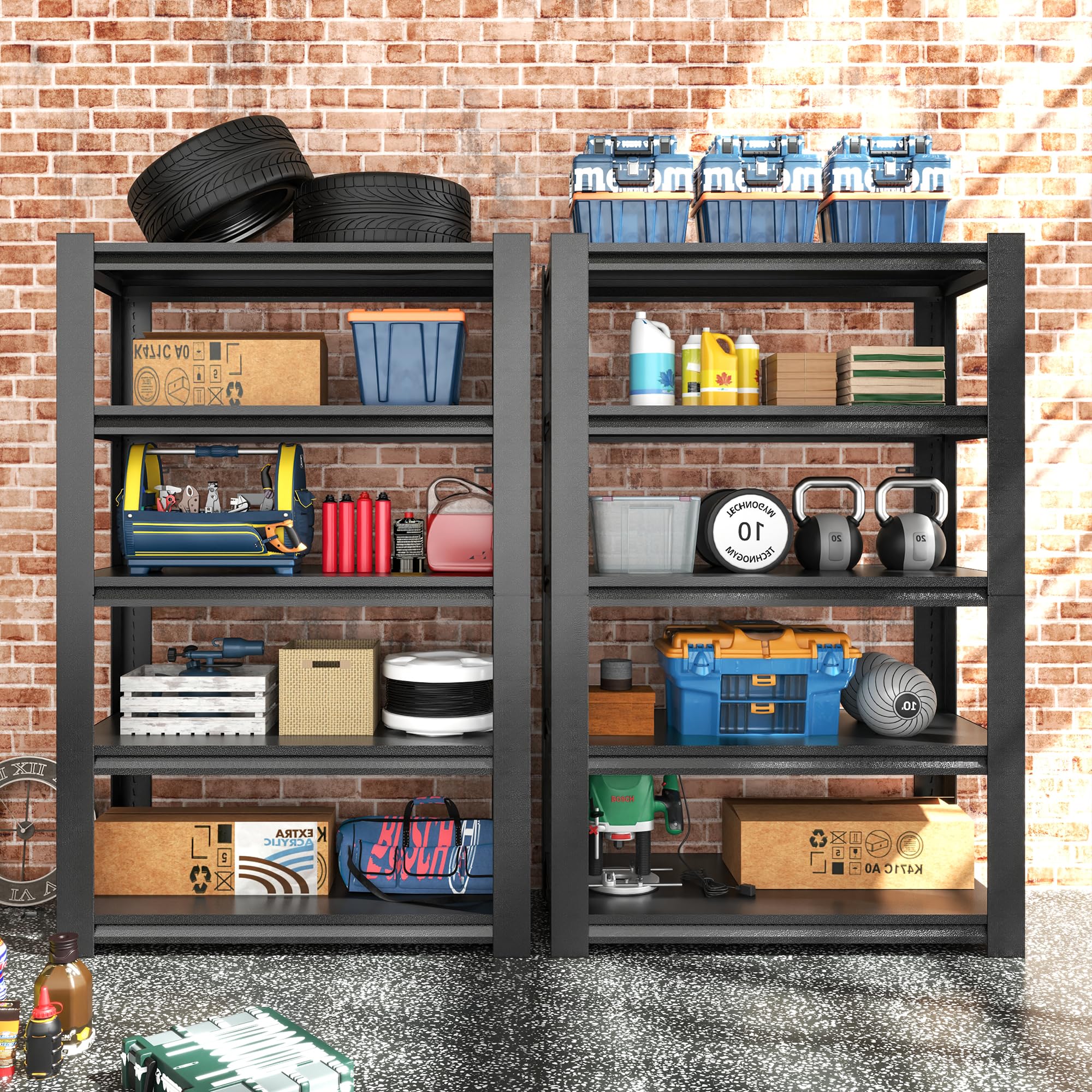 Garage Storage Shelves,Garage Shelving 2000lbs Heavy Duty Adjustable Steel Shelves 5 Tier Metal Shelf Organizer Storage Racks Tool Shelf and Industrial Shelving Warehouse Garage Unit: 78"*47.2"*18"