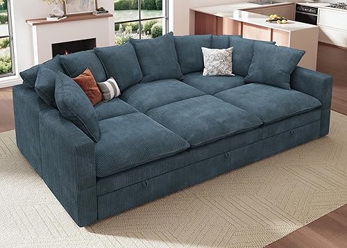 Miniatura 13 de HONBAY Sofá modular seccional, sofás seccionales de pana para sala de estar, sofá en forma de U con almacenamiento, color verde