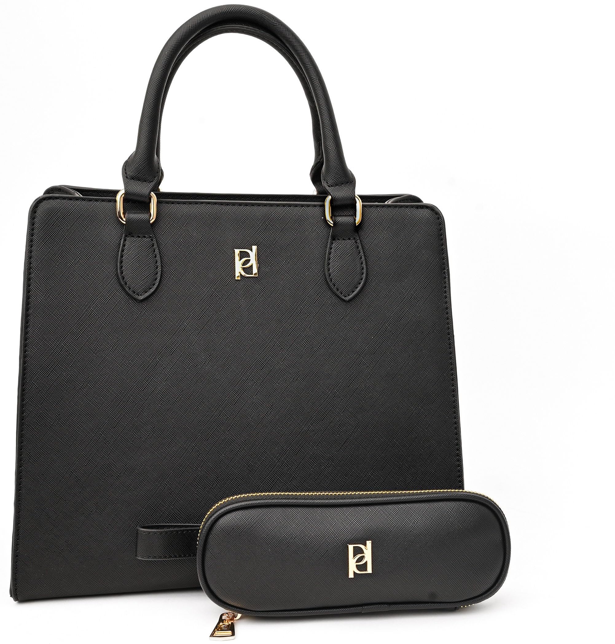 The Meghan - Black Lunch Satchel with Portable Utensils - Insulated Vegan Leather Lunch Bag for Work Office Picnic - Chic Designer Lunch Purse with