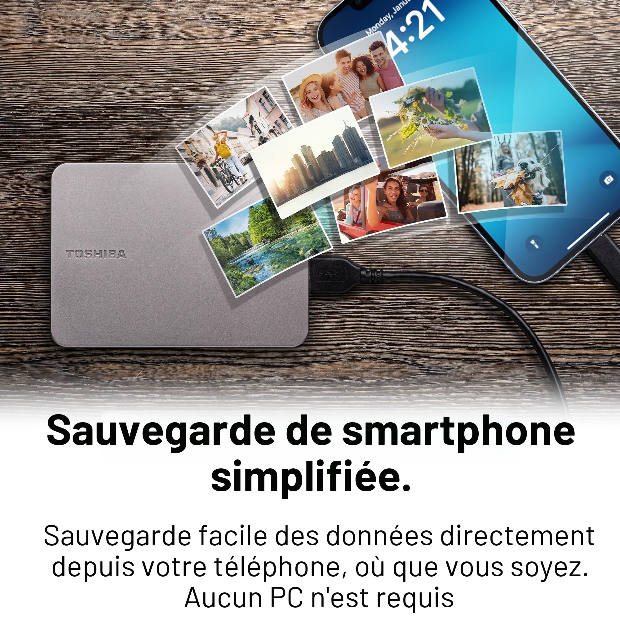Toshiba Canvio Flex 4TB Disque Dur Externe Argent modèle | Compatible Mac, Windows, iOS & Android; exFAT; câbles USB-C/USB-A inclus; idéal téléphones, tablettes & PC