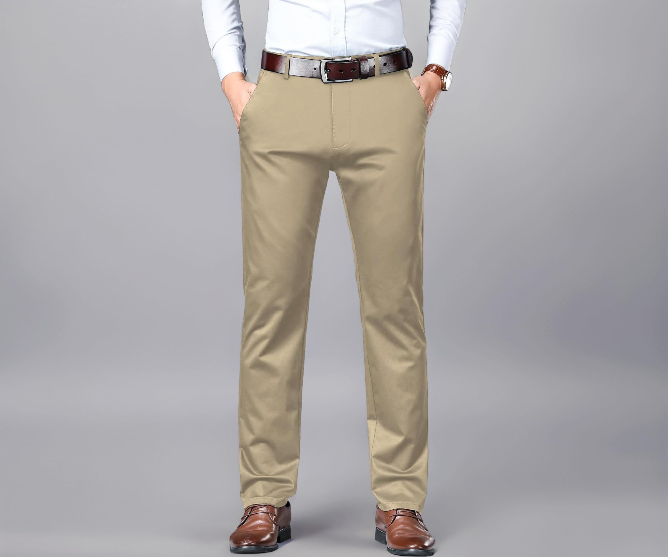 AVANOVA Men's Trousers Light Business Style Slightly Stretch Straight Leg Pants for Outdoor Casual Daily Trouser II Men's Regular Casual Pants Trouser (Trouser 126)