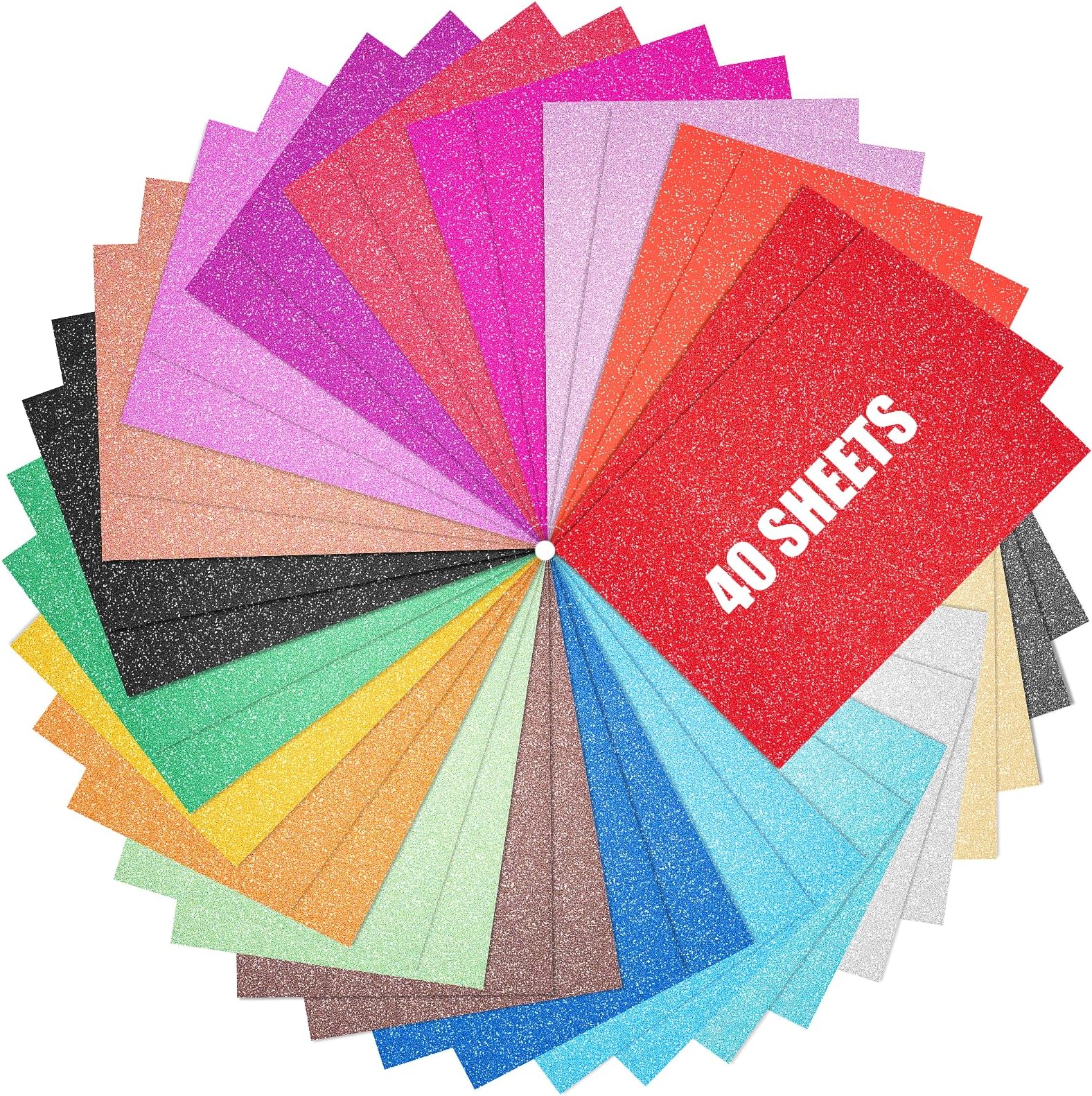 Glitter Cardstock, 40 Sheets in 20 Colors, Premium