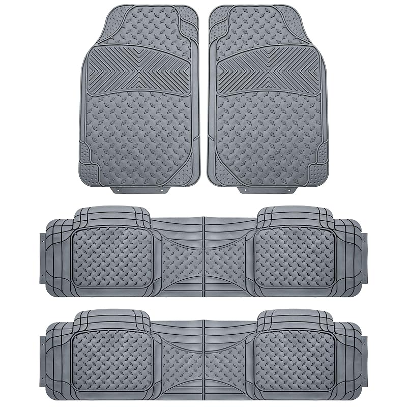 Tapetes automotivos de vinil cinza ClimaProof, recortáveis, para carros, SUVs e caminhões, FH Group F11307GRAY-3ROW, conjunto com 4 peças para 3 fileiras