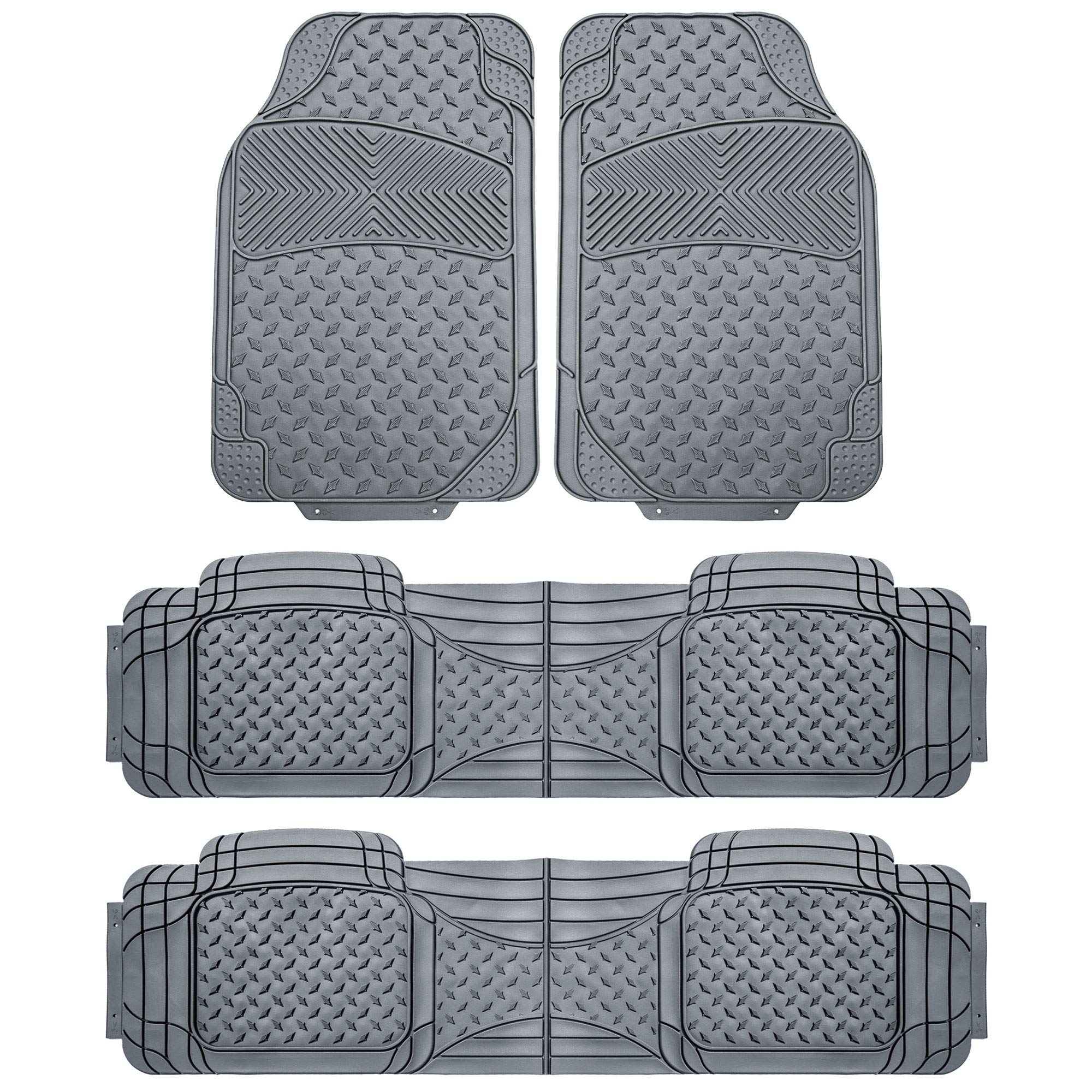 Alfombrillas automotrices grises a prueba de clima para protección contra todo tipo de clima, ajuste universal, aptas para la mayoría de autos, SUV y camionetas, juego completo de 4 piezas de 3 filas, grupo FH F11307GRAY 3ROW