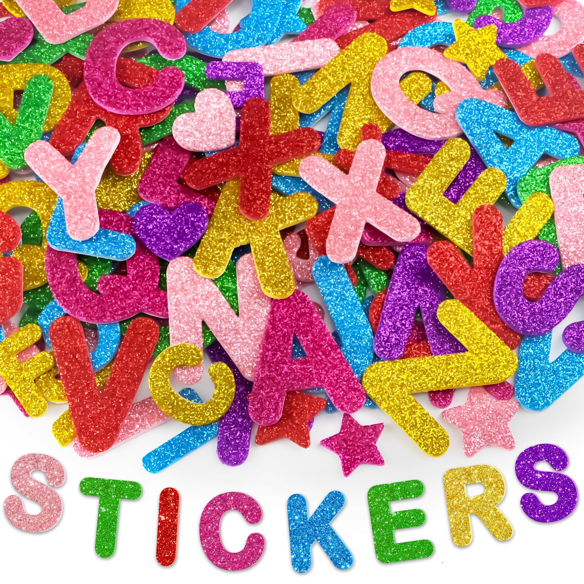 448PCS Letter Stickers Alphabet Sticker for Children, Self Adhesive Colourful Glitter Foam Stickers for Scrapbooking Card Making Supplies Kids Craft DIY Collage Water Bottles Journals