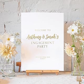 Manta Makes Gold foil engagement sign | silver rose gold engagement party welcome sign | engagement decor | engagement welcome poster banner | engaged (Gold foil, A3 print and easel)
