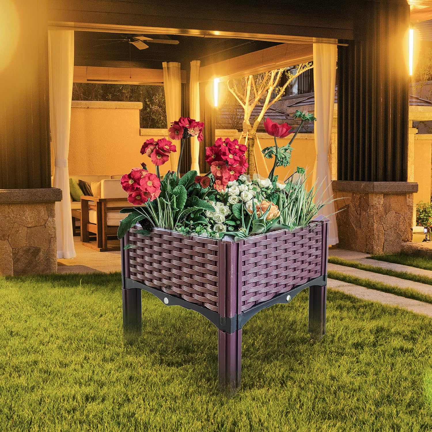 Doppy Plastic Raised Garden Bed,Planter Boxes Raised Garden Bed with Legs Planters for Outdoor Indoor Plants Elevated Garden Boxes Plant pots for Flowers, Vegetables, Fruits, Herbs