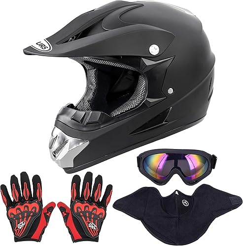 Miniatura 1 de Casco de motocross para adultos con gafas, guantes y máscara, casco de motocross ATV unisex para adultos, hombres y mujeres, visera solar ajustable