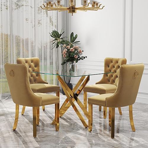 Miniatura 54 de Juego de comedor de cristal de lujo plateado de 5 piezas, juego de mesa de cocina minimalista moderno para 4 personas, juego de comedor con negro +