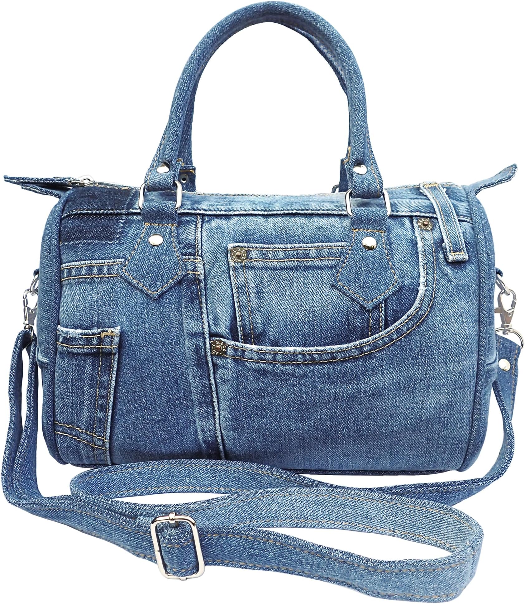Handmade Upcycled Denim Compact Crossbody Handbag for Women (Medium-Tone)