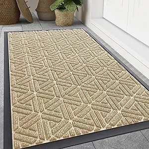 Smiry Front Door Mat Outside Entrance, Heavy Duty Natural Rubber Doormat, Trap Dirt and Moisture Easy Clean Low Profile Patio Porch Welcome Floor Mats for Entry, 71x47 Inch, Beige