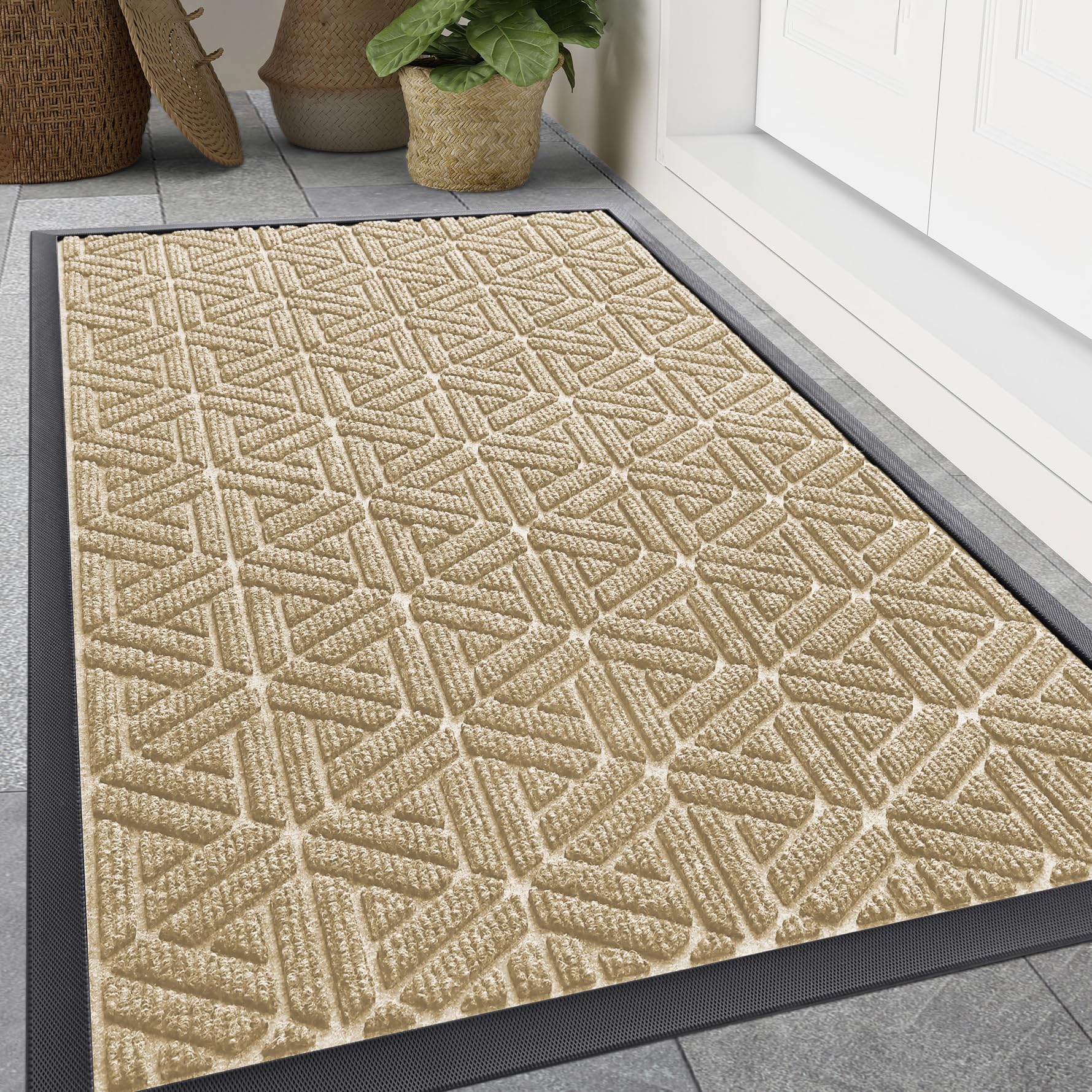 Smiry Front Door Mat Outside Entrance, Heavy Duty Sturdy Natural Rubber Doormat, Trap Dirt and Moisture, Easy Clean Low Profile Mats for Indoor