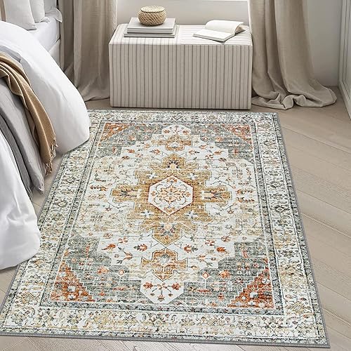 Vista 188 de Moynesa Alfombra de pasillo ultrafina lavable, vintage, de 2 pies 6 x 8 pulgadas, antideslizante, resistente a las manchas, resistente a