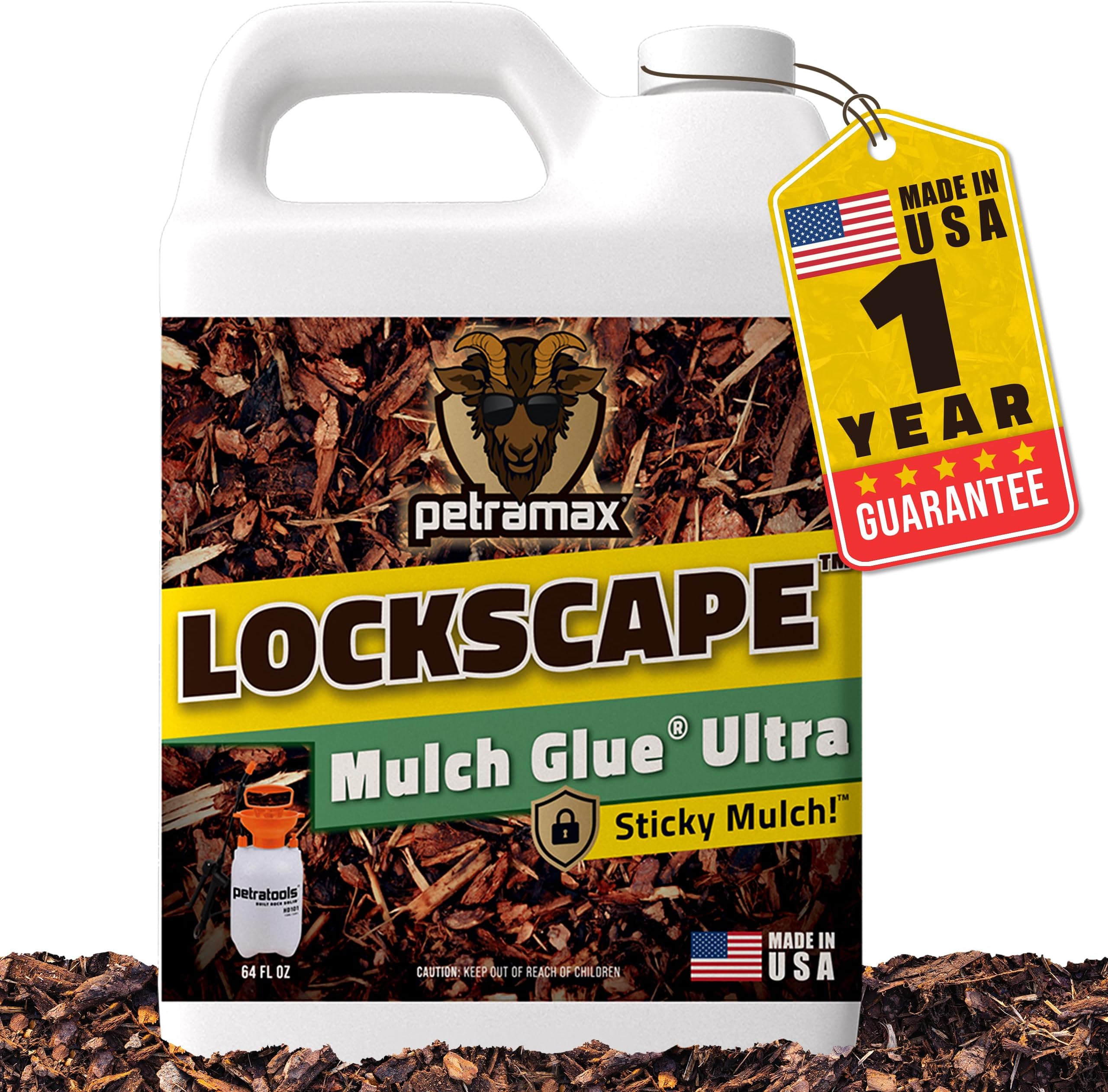 Lockscape Mulch Glue for Landscaping Ultra Concentrated (64 Ounce) - Lasts Up to 2 Years, Non-Toxic, Concentrated Landscape Binder - Strong Mulch and Pine Straw Glue for Landscaping, Pine Straw & More
