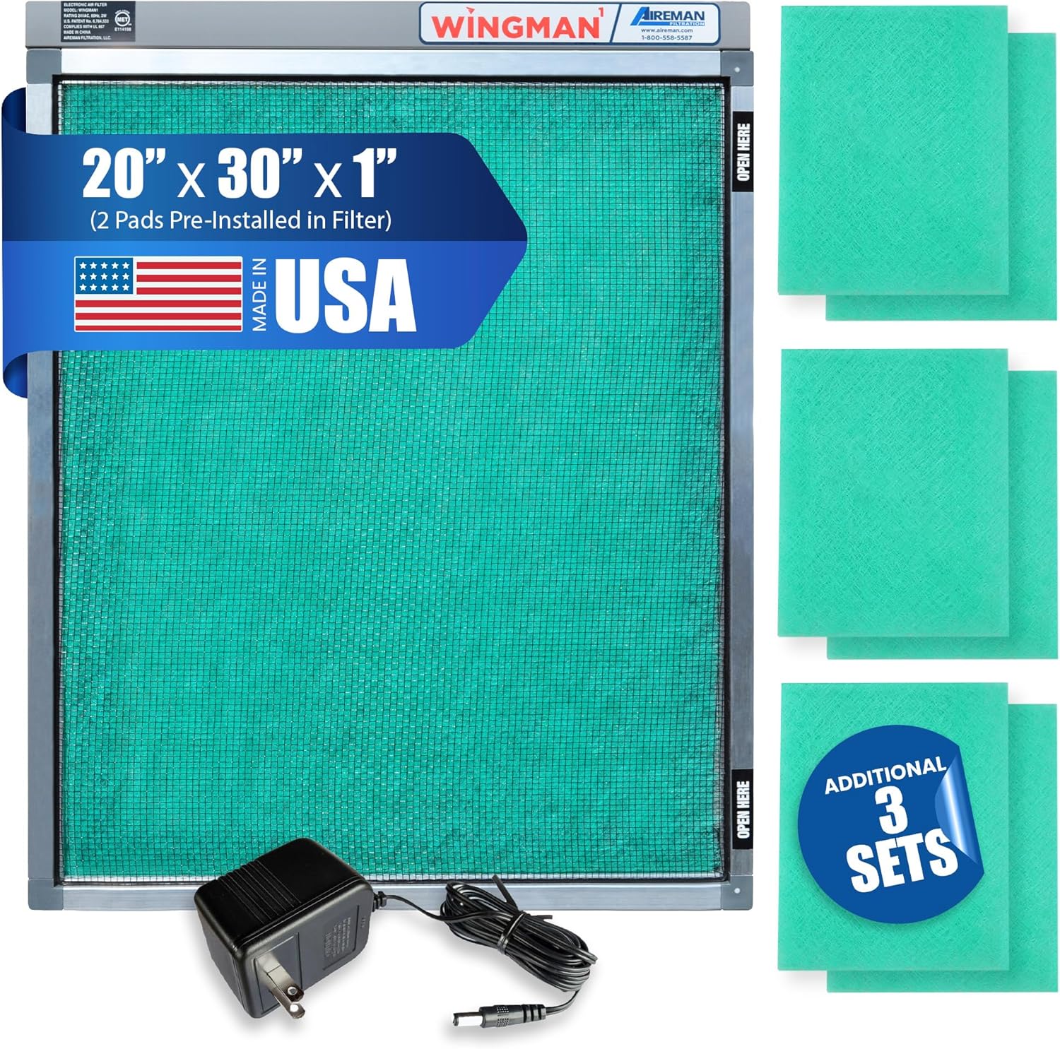 Electronic Air Filter with 1-Yr Supply of Air Purifier Pads - HVAC, Heater, Air Return, Furnace Filters for House - Air Conditioner Replacement Filters - Easy Homeowner Installed - 20x30x1