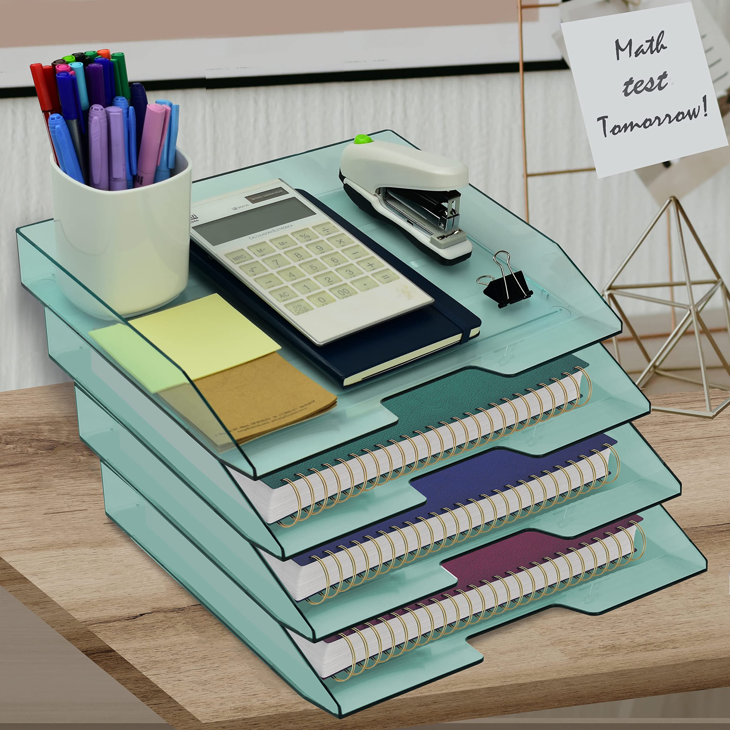 Acrimet Stapelbarer Briefablage, 4 Ebenen, Kunststoff, Schreibtisch-Organizer (durchsichtig), Grün