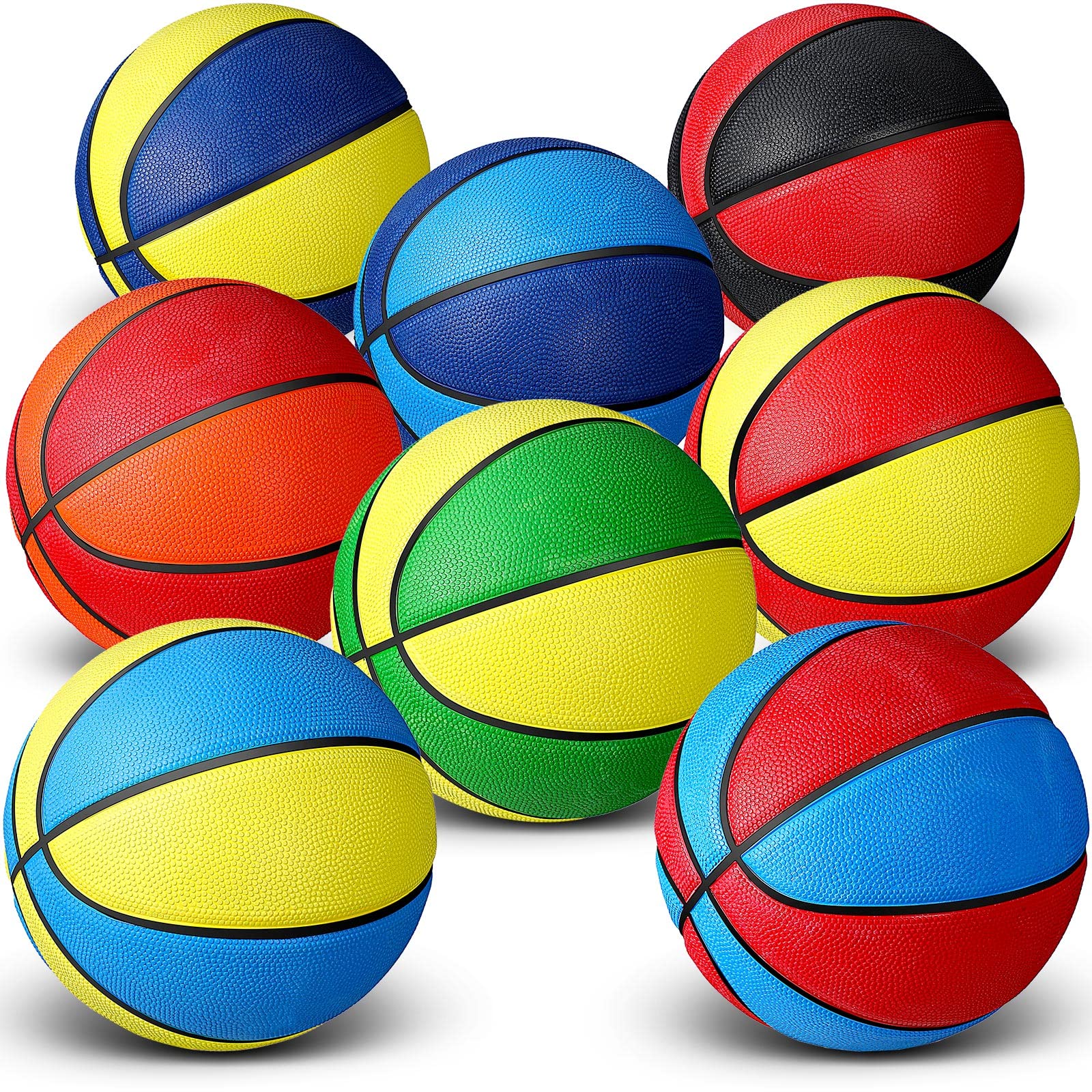 8 PCS Mini Basketballs for Kids Size 3 7 Inch Colorful Rubber Basketball Bulk with Pump for Mini Hoop Indoor Outdoor Practice Waterproof Pool Basketball Toddler Yard Game Back to School Gift