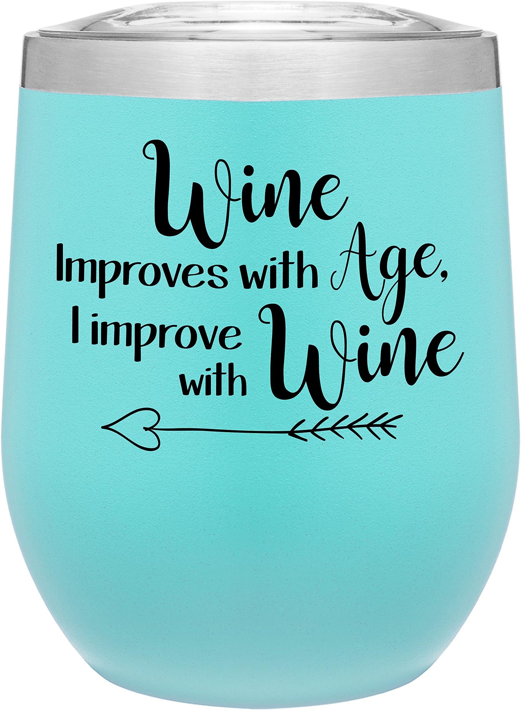 Ink Splash Promos Wine Tumbler with Funny Sayings, Stainless Steel Double Wall Insulated Stemless Wine Glass, Gift for Birthday, Christmas, 12 oz