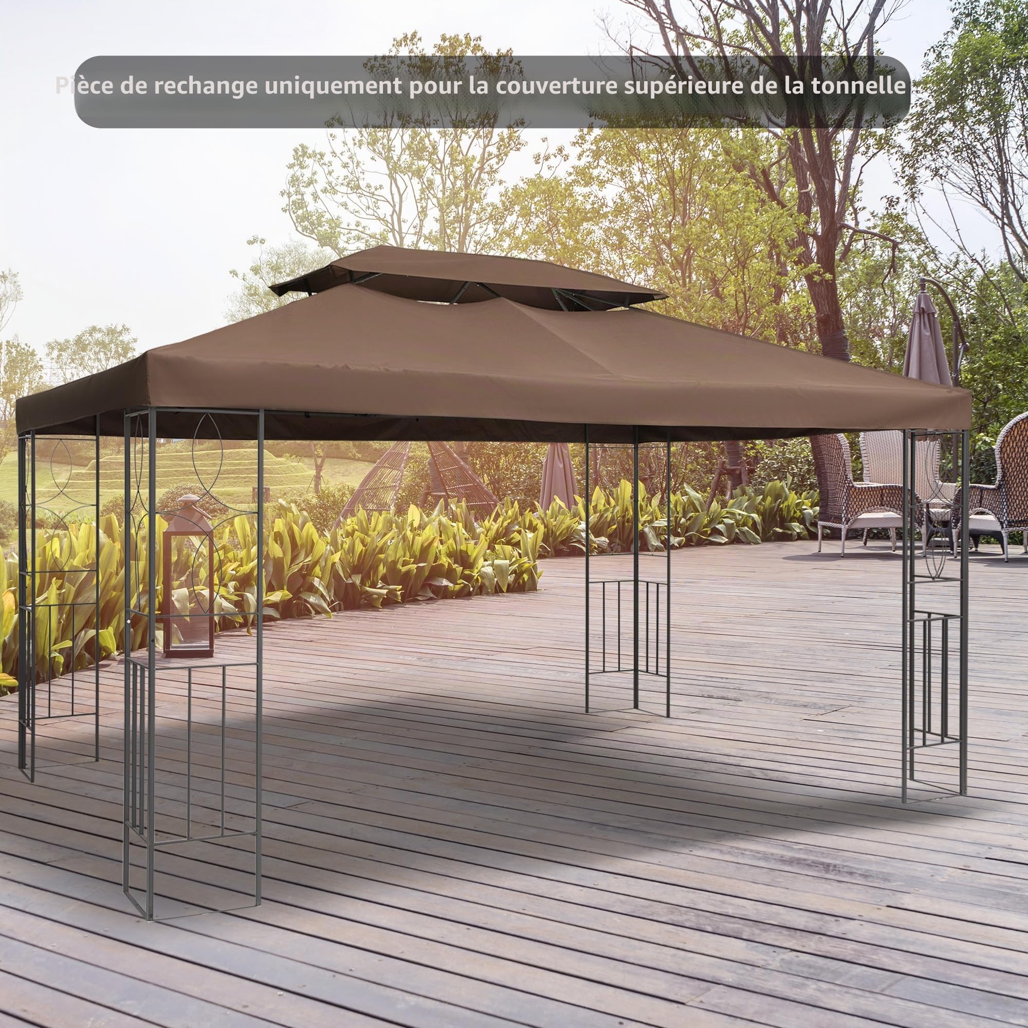 Outsunny Toile de Rechange pour Pavillon Tonnelle Tente Polyester Haute Densité Imperméabilisé 180 g/m² 3 x 4 m Chocolat