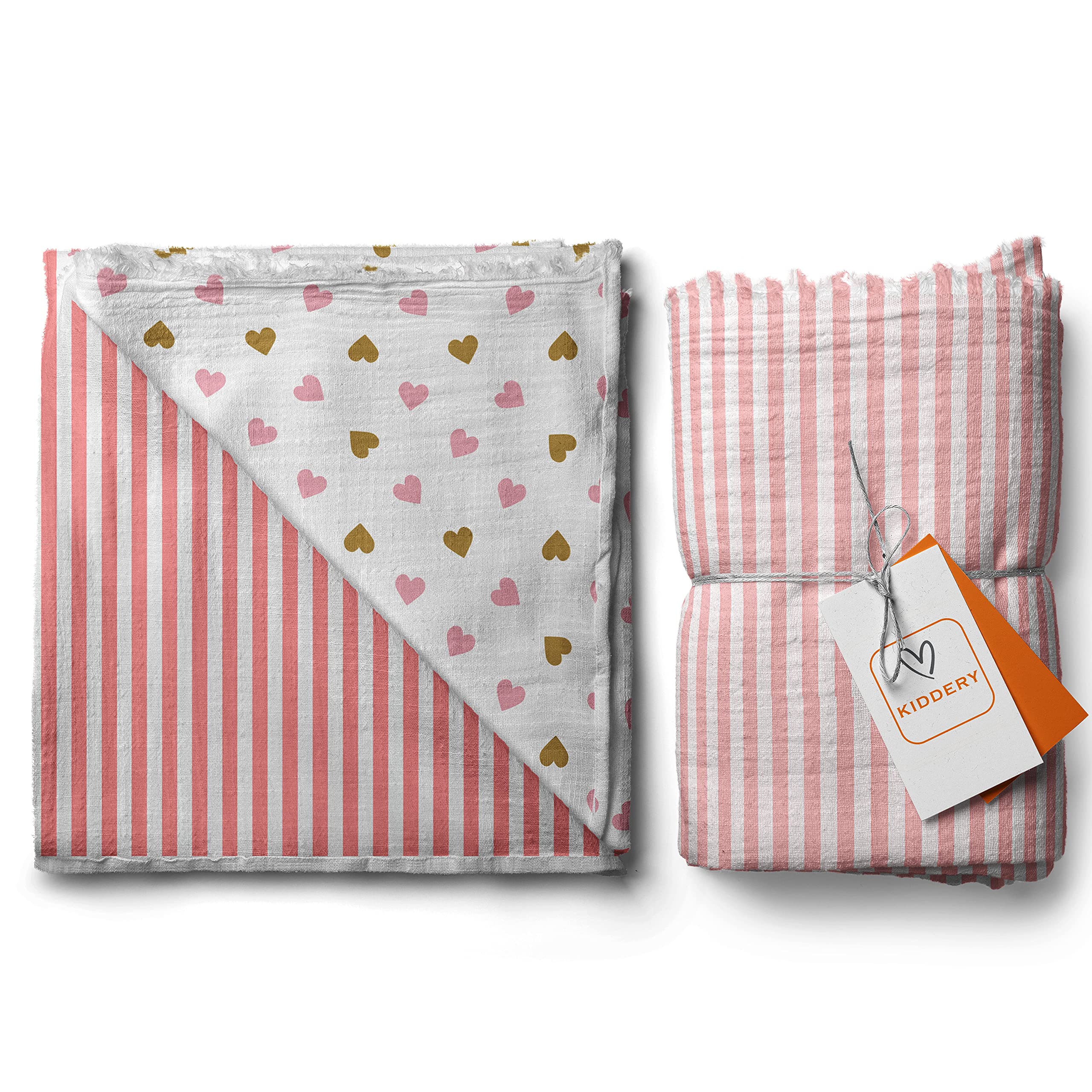 Kiddery Heart | Luxury Muslin Blanket | Dohar | 100% Muslin Cotton | Breathable | Soft | Used for Nursing | Crib Blanket | Stroller Cover | Newborn & Toddler | Edition Girls | 107cm x 103cm