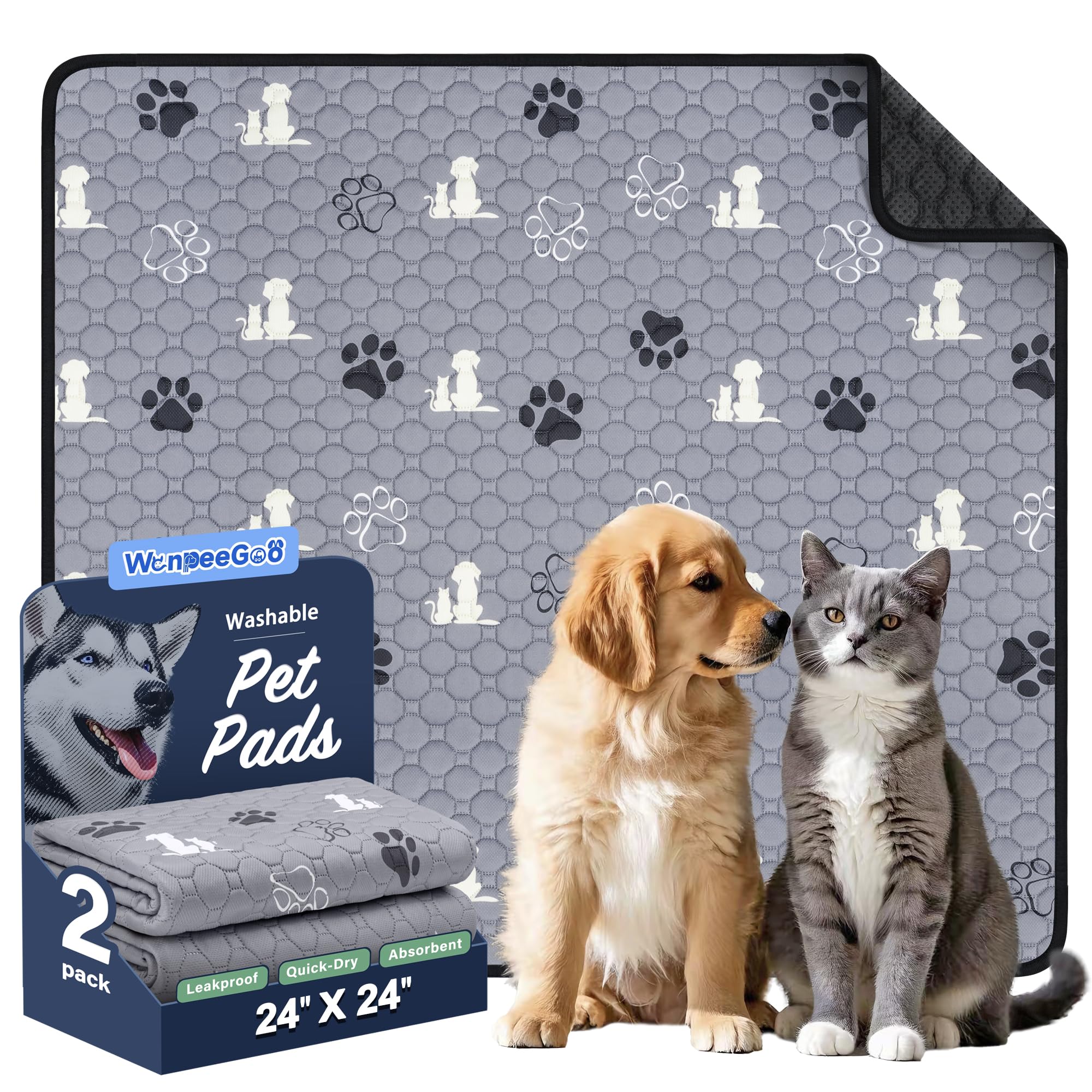 Large Washable Dog Pee Pads 2-Pack - Reusable, Waterproof Potty Training Mats For Puppies & Seniors