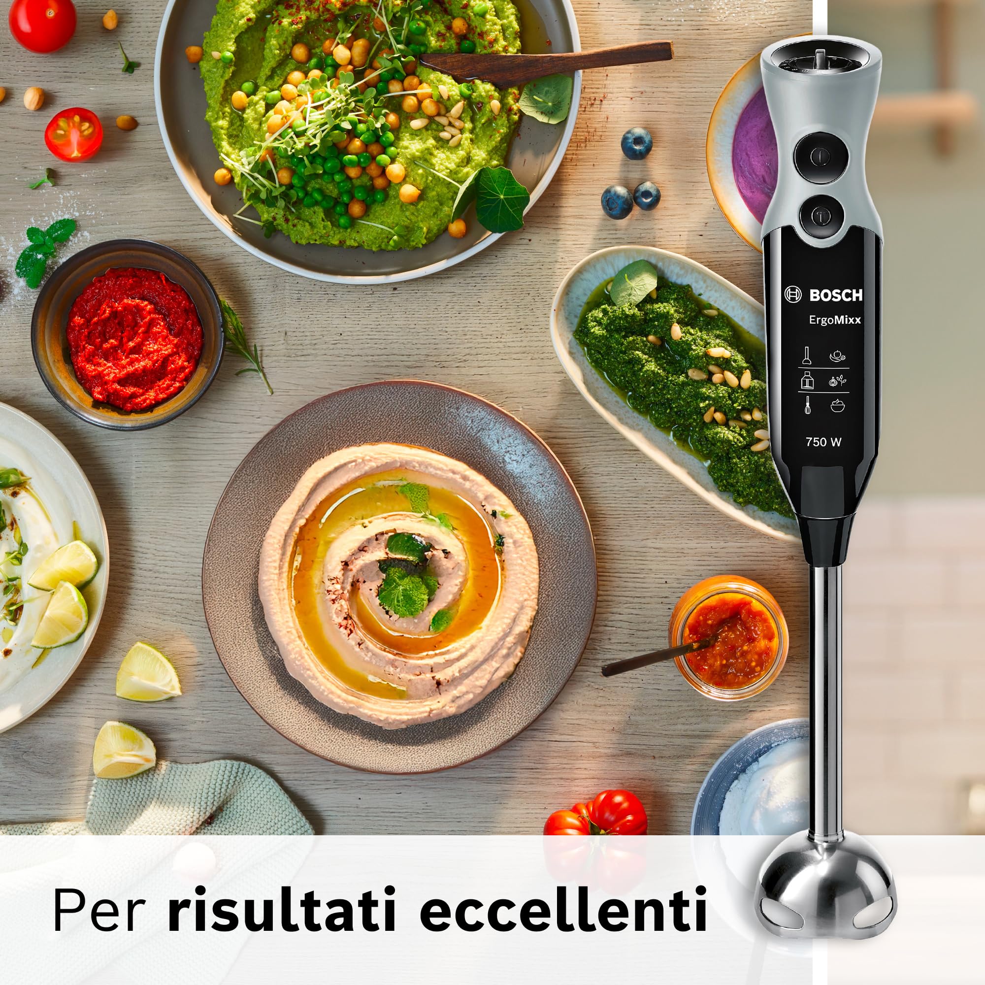 Bosch Frullatore a Immersione MSM67170, 750 W, 12 Velocità, Lama in Acciaio Inox, Impugnatura Ergonomica, Tritatutto, Lama Tritaghiaccio e Frusta Inclusi, Bicchiere Graduato, Cavo a Spirale, Nero