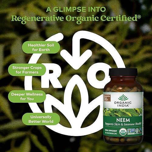 Miniatura 2 de ORGANIC INDIA Cápsulas de hojas de neem, suplemento de hierbas  Apoya la salud de la piel, el sistema inmunológico y el hígado, desintoxicación,