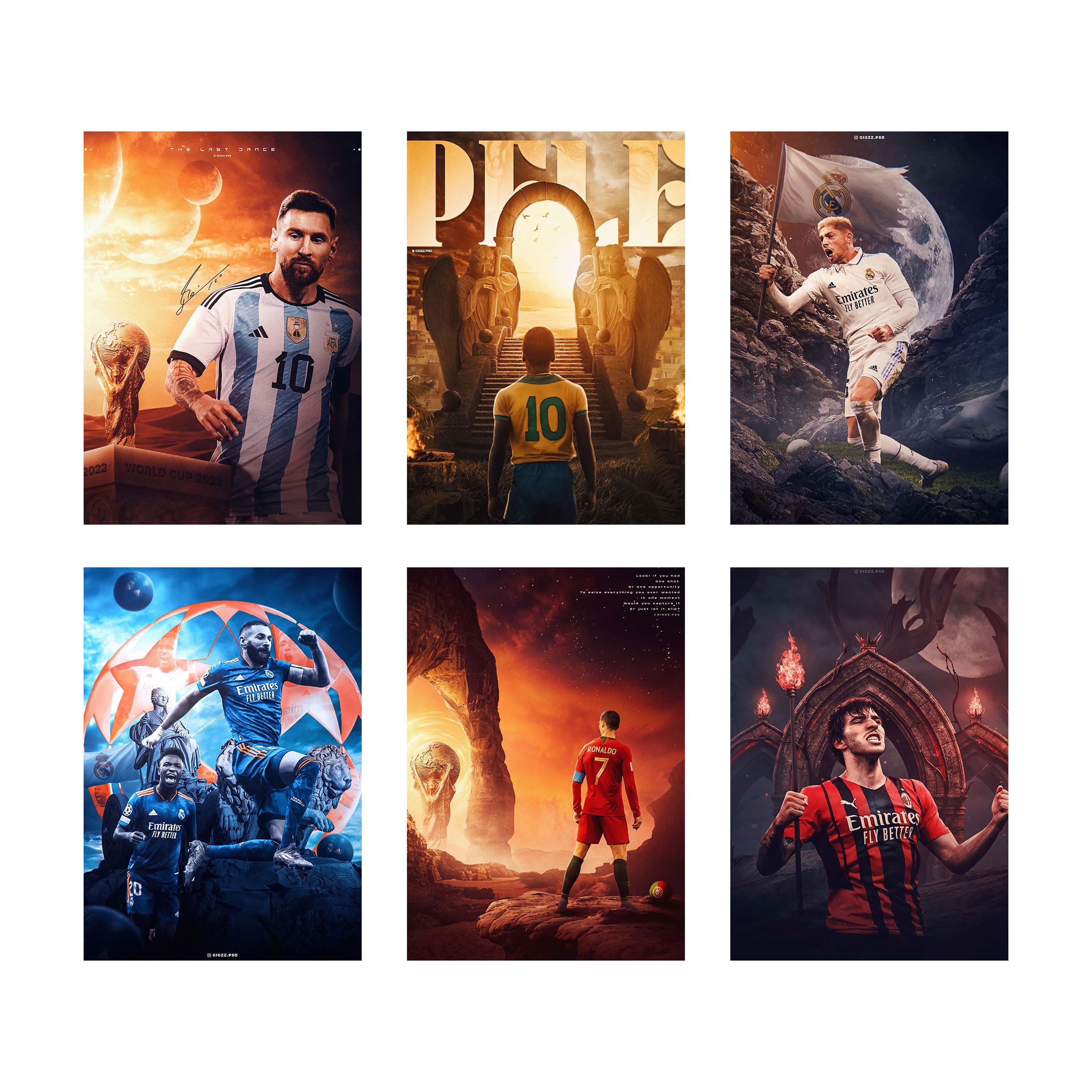 Paper Pack Of 6 - Football Wall Posters 8X12 Inch A4 Size Included Glue Dots Wall Decor Posters Wall Art