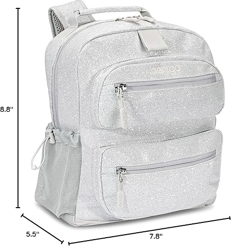 Miniatura 8 de Bentgo® Juego de fiambreras para niños de 5 compartimentos con mochila ligera de 14 pulgadas para niños (edición con purpurina - plateado)