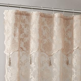 WARM HOME DESIGNS Linen Shower Curtain with Attached Valance and Elegant Tassels. Standard Size 72 x 72 Lace Shower Curtain for Bathroom. Luxury Shower Curtain For Unique Bathroom Decor. MSH Linen 72