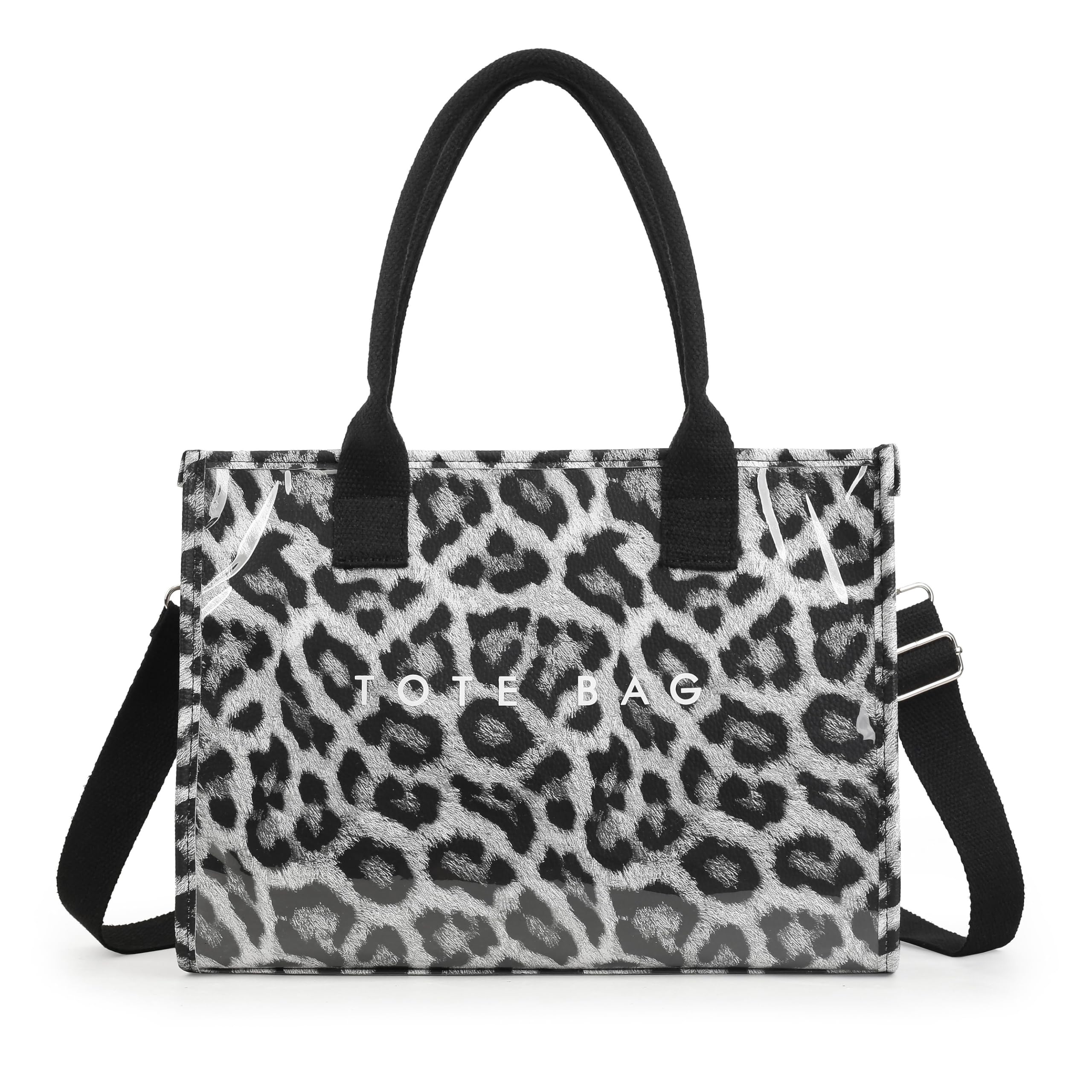 GISMTR PVC Tote Bag for Women Large Letters Print Hobo Handbags Kraft Paper Shoulder Bag with Strap for Work Travel