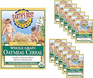 Bulk Pack: Earth's Best Organic Whole Grain Oatmeal Cereal (12 Boxes) - Iron Fortified & Non-GMO