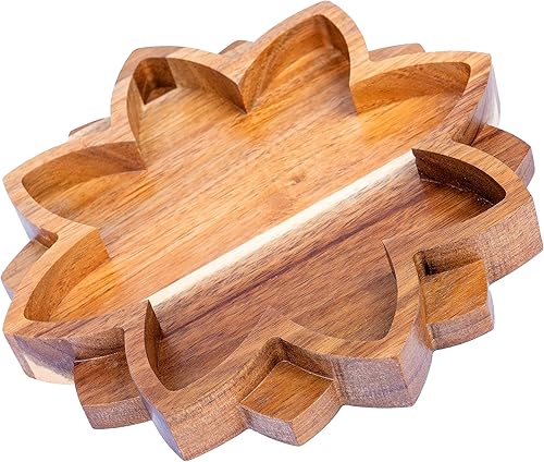 Vista 9 de Curawood Bandeja de exhibición de cristal Lotus Muestra tus gemas, piedras curativas y tesoros Cuenco de madera para rocas de 8 x 8 pulgadas