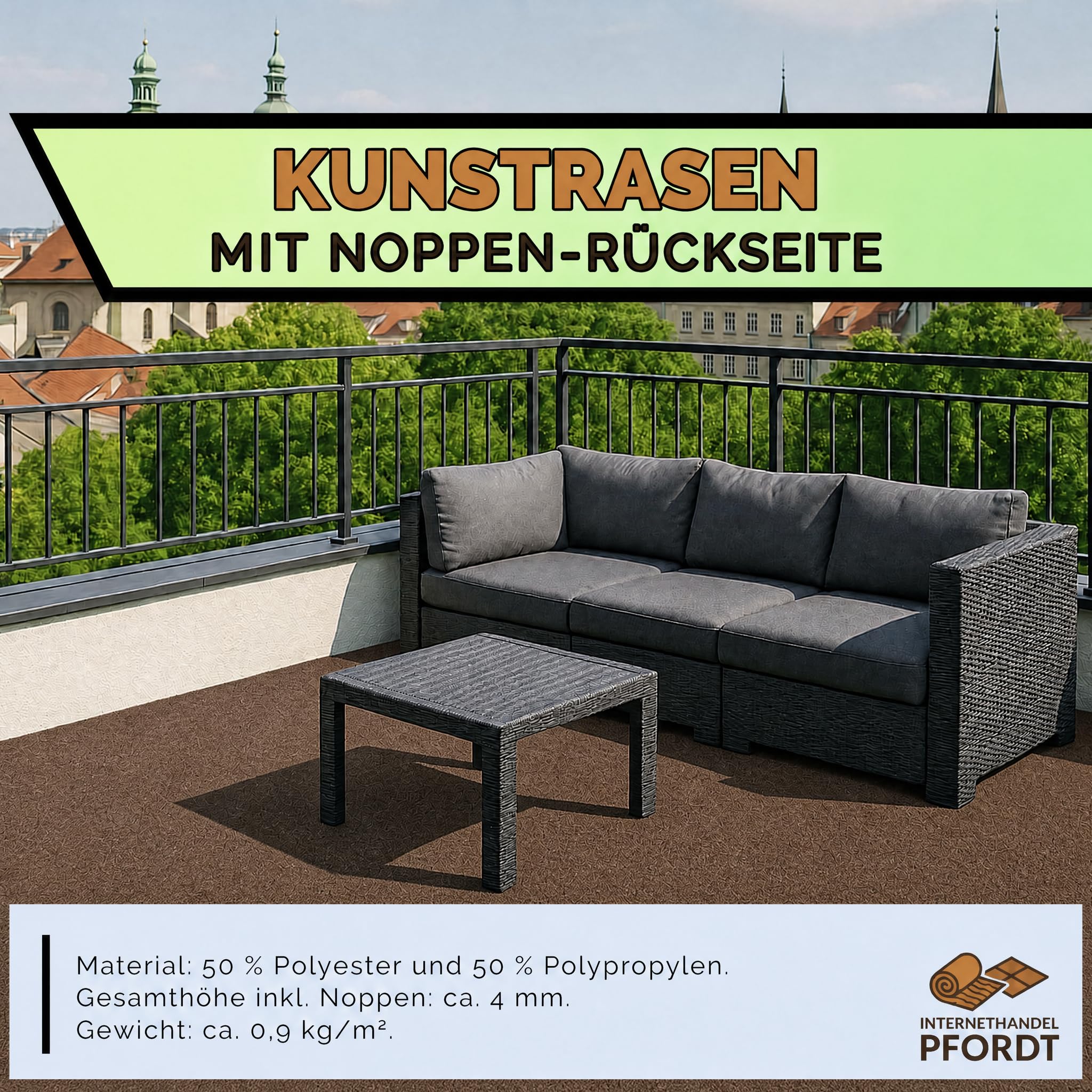 Kunstrasen Braun 250x400 cm mit Noppen